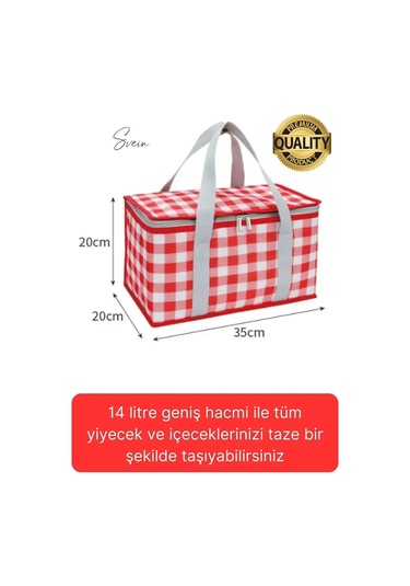 Premium Soğuk Sıcak Termal Piknik Kamp Çantası Yemek Taşıma Yalıtımlı Piknik Termos + Buz Aküsü Kırmızı