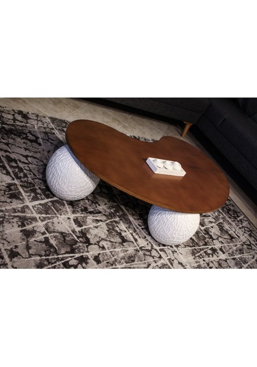 Modern Top Sehpa & Küre Ceviz Mdf Orta Sehpa - Beyaz Desenli