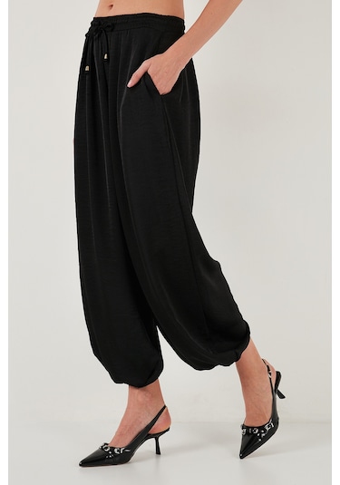 Lela Oversize Bağlamalı Balon Paça Saten Şalvar Bayan Pantolon 68351199 Siyah