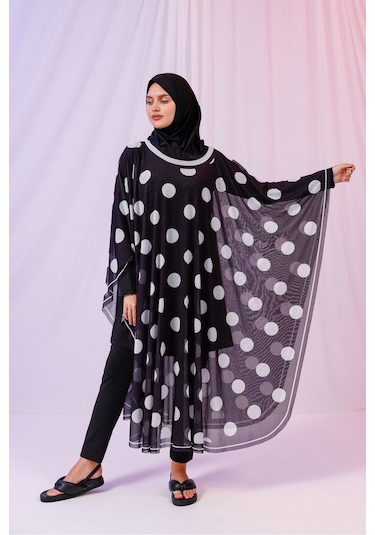 Tarzını Seç Kimono Pareo - Tesettür Pareo - Puantiyeli Siyah 240x135 Cm Çok Renkli