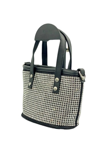 Sentt Deri Üzeri Swarovski Taş Kaplama Mini El Çantası - Beyaz