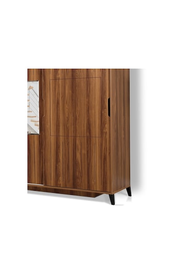 Pasifichome Huga Sürgülü Gardırop Ceviz 140Cm / 2 Kapaklı Çekmeceli Dolap