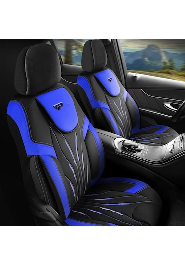 Panda Pars Serisi Deri Oto Koltuk Kılıfı - Mavi - Siyah