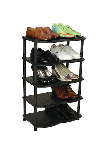 5 Katlı Ayakkabı Rafı Plastik Ayakkabılık 2 Çift Raf 5 Katlı Siyah