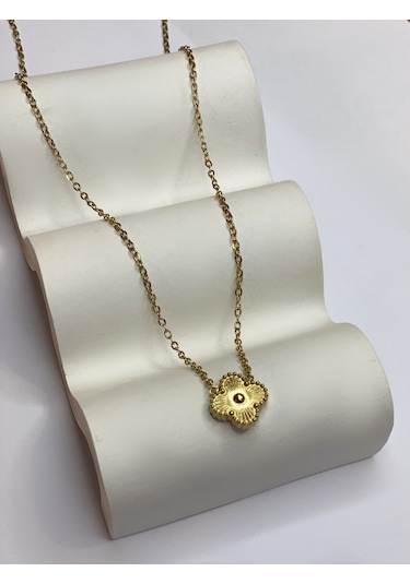 Kadın Minimal Yonca Model Çelik Kolye Gold