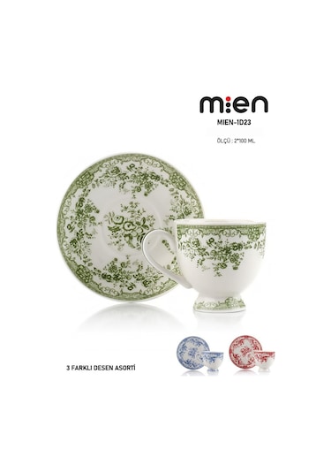 Mien 2 Li Porselen Kahve Fincan Takımı 100 Ml 3 Farklı Renk Seçeneği Beyaz