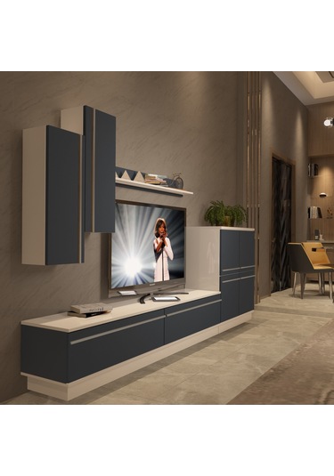 Decoraktiv Eko 6b Mdf Std Tv Ünitesi Tv Sehpası Beyaz - Antrasit