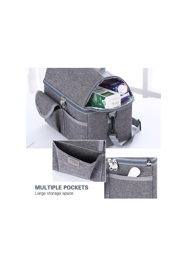 Taşınabilir İki Katmanlı İzoleli Soğutucu Çanta, Kamp, Barbekü, Piknik Ve Açık Hava Etkinlikleri İçin Öğle Yemeği Çantası Koyu Mavi, Koyu Mavi