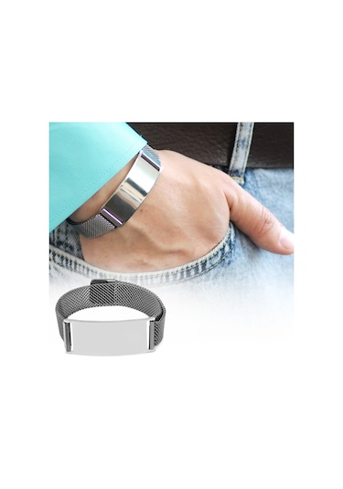 Kişiye Özel İsim Yazılı Magnet Kapamalı Silver Renk Çelik Erkek Hasır Bileklik