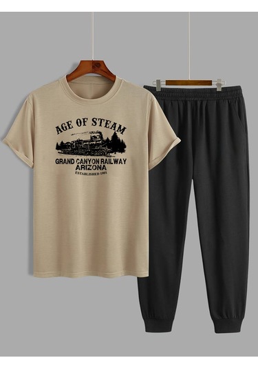 Beyaz Fs Baskılı Siyah Kargo Eşofman Takımı Bej