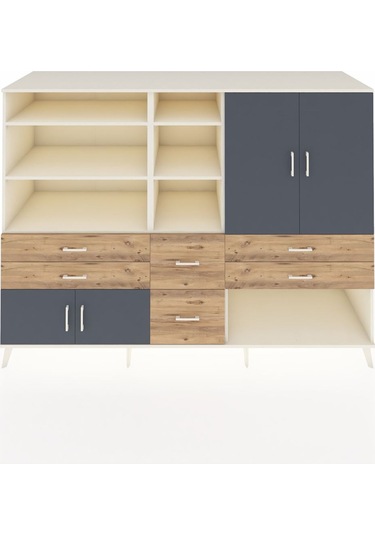 Kronos Dolap 10 Raflı 6 Çekmeceli 4 Kapaklı 220x59x163 Aytaşı-ant Aytaşı-antrasit/çam