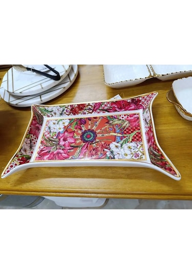 Porselen Lilyum Desenli Dekoratif Tabak 35,5x22x4,5 Cm