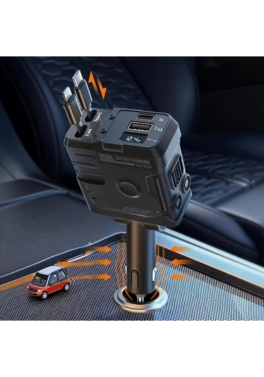 Fochsia Klasik Koyu Siyah Süper Mecha Stili 4ü1 İos Uyumlu+type-c Hızlı Şarj Kabloları Otomobil Ve Telefon İçin Taşınabilir Şarj Cihazı