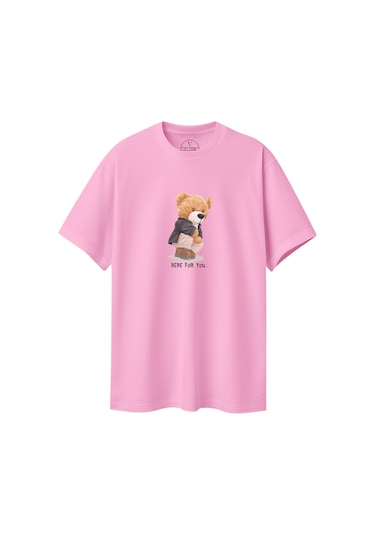 Velvoria Oversize Kadın Here For You Baskılı Pembe Renk T-shirt
