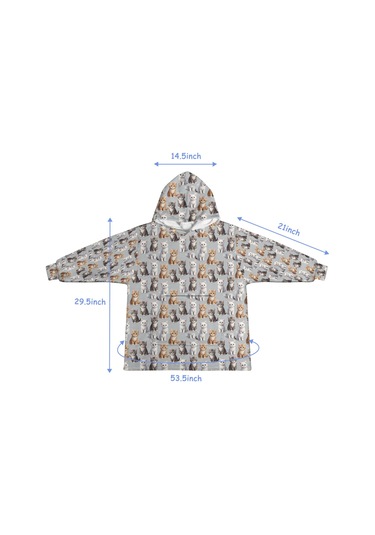 Cat Desenli Çocuk Giyilebilir Battaniye Hoodie, Oversize Kalın Polar, 6-13 Yaş-a60 Cat Variety Gray