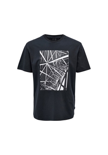 Only O Yaka Baskılı Turuncu Erkek T-shirt 22025271 Lacivert