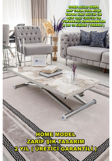 Home Üst Tabla Mdf Beyaz Mermer Oval Köşe Alt Krom