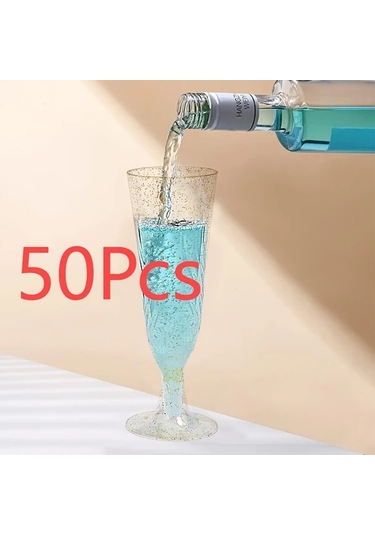 Willowhaven 50 Adet Altın Pullu Plastik Şampanya Bardakları Toplu Kokteyl Parti Bardakları