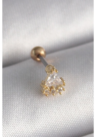 316l Çelik Gold Renk Üçgen Zirkon Taşlı Tragus Piercing