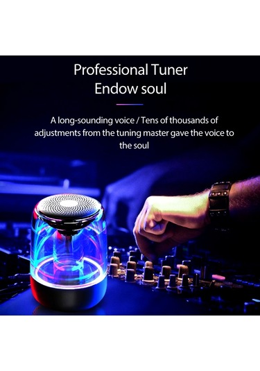 Jeemson C7 Siyah Kablosuz Bluetooth Hoparlör, 360 Ses, 1000mah Pil, Renkli Led Işıları, Tf Kart Desteği, Taşınabilir Altı Tabanlı