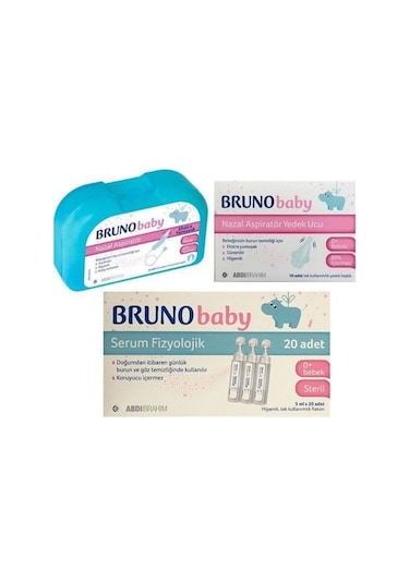 Bruno Serum Fizyolojik 5X20 Flakon + Bruno Baby Nazal Aspiratör Yedek Uç + Bruno Baby Nazal Aspiratör