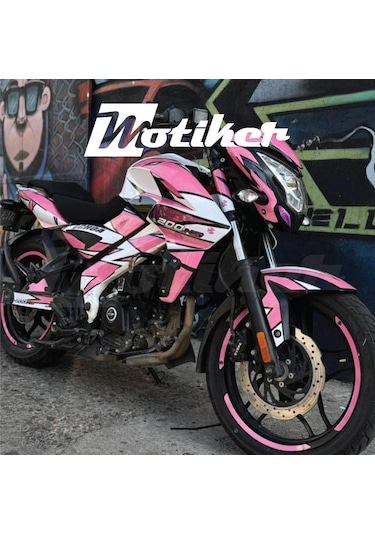 Bajaj Pulsar Ns200 - Pembe Beyaz Takım Parça Sticker Kaplama Modeli