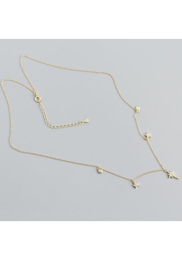 925 Ayar Gümüş Kolye Hediye Kadın Minimalist Boho Kişiselleştirilmiş Lüks Tasarım Star Kakma Elmas Güzel Kuyumculuk Kolyeler Altın - Beyaz