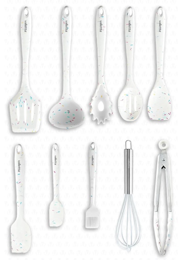 Salvatore 10 Parça Spatula Set Beyaz Renkli Noktalı