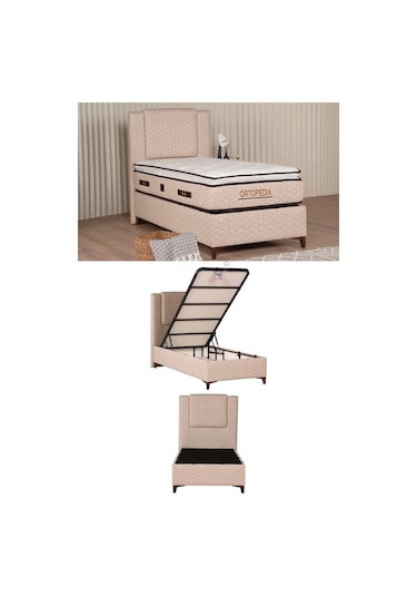 Kilim Mobilya Ortopedia Set ( Sandıklı Baza + Başlık + Yatak ) 150x200 Krem