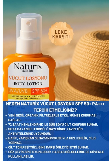 Vücut Losyonu Spf 50+ Pa+++ Uva/uvb Güneş Koruması, 72 Saat Nem, Leke Karşıtı Etkili - 200ml