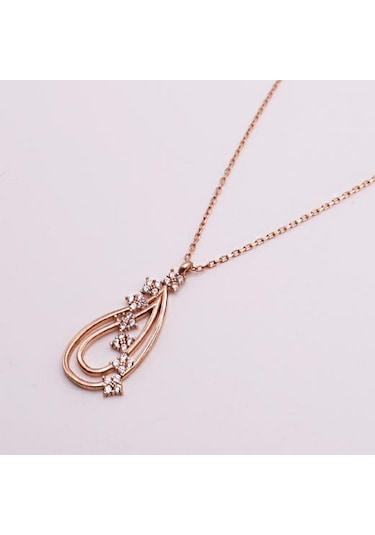 Agakulche Gümüş Sıralı Taşlı Damla Hayalet Kolye Rose