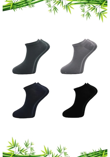 Bambu Erkek Patik Asorti Çok Renkli Çorap Dikişsiz 4'lü Paket Çok Renkli