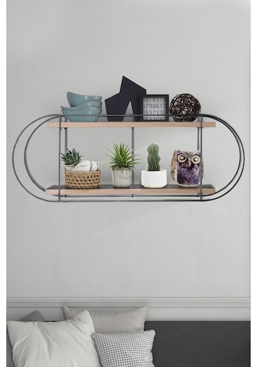 Fullreyon Dekoratif 2 Raflı Duvar Rafı Siyah