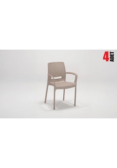 4 Adet Rattan Kollu Cappucino Sandalye Balkon Bahçe Teras Cappucino