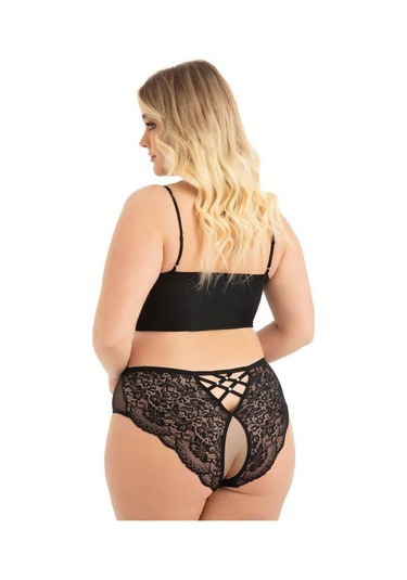 Transparan Tüllü Dantel Ve Taş Detaylı Özel Bölgesi Açık Büyük Beden Kadın Tanga Külot 3'lü Paket-2 Renkli-3