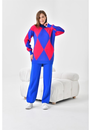 Ftz Women Kadın Baklava Desen Detaylı İkili Takım Saks Mavi 20466-saks Mavi Saks Mavi