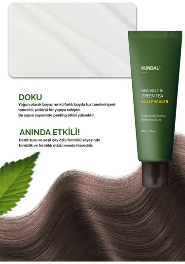 Arındırıcı Ve Ferahlatıcı Saç Derisi Peelingi Kundal Sea Salt & Green Tea Scalp Scaler