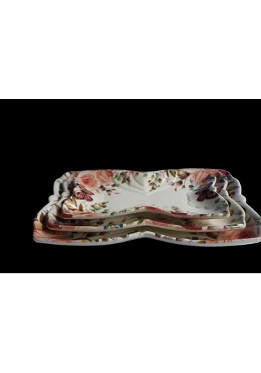 Dijital Desen 3'lü Kelebek Tabak Çok Renkli