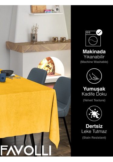 Kadife Dokulu Güneş Sarısı Masa Örtüsü Güneş Sarısı