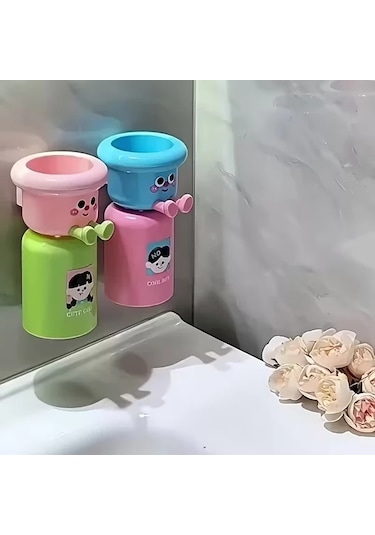 Elmpaly Yeşil Duş Düzenleyici Yapışkanlı Diş Fırçası Askısı Ağız Çalkalama Kabı Yeşil