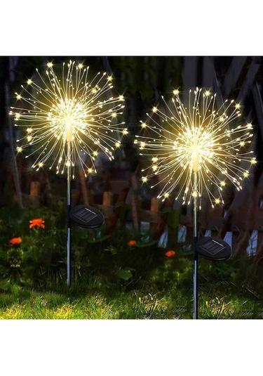 2'li 50 Tel 150 Led Güneş Enerjili Bahçe Aydınlatması Solar Bahçe Dekorasyon Direk Yol Aydınlatması Siyah