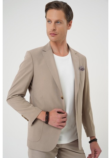 Slim Fit Torba Cep Spandex Karışımlı Casual Bej Ceket C 714 Bej