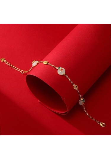 14 Ayar Altın Charm Bilezikler Ve Amp Kadınlar Kızlar Için Bileklik Zarif Doğum Günü Düğün Parti Yeşim Takı Kadınlar Için Zarif Bilezikler Sarı Altın