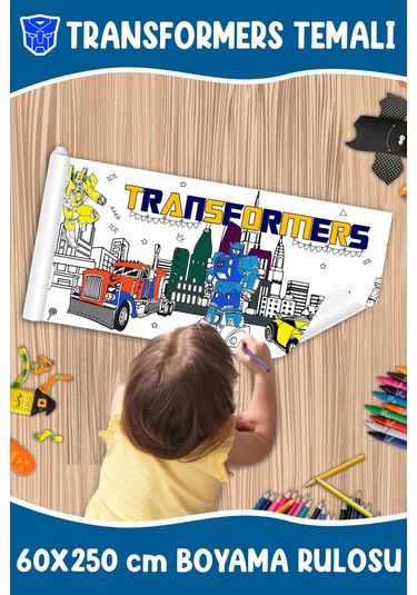 Melolisa Transformers Temalı Dev Boyama Rulosu 60x250 Cm