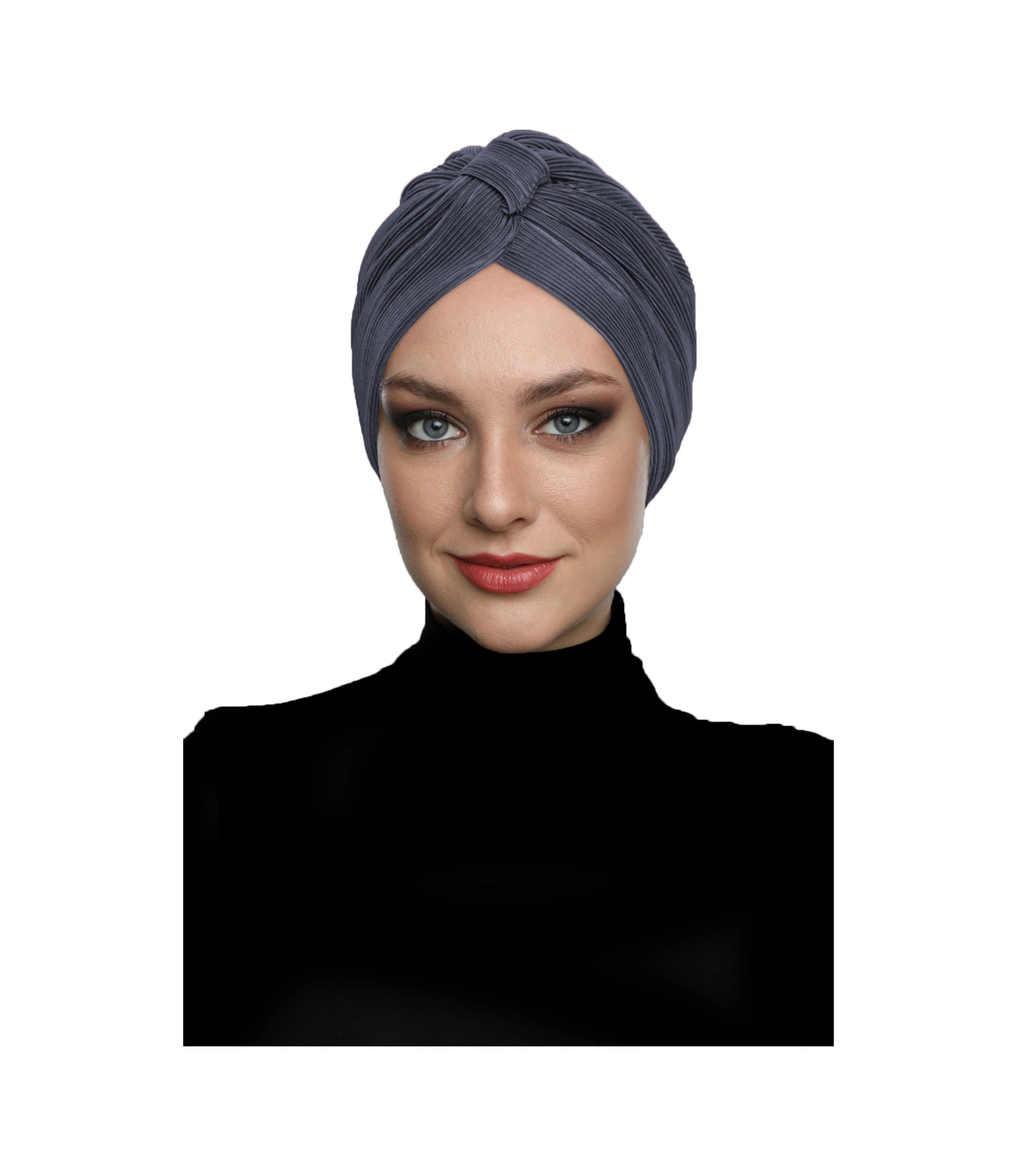 Çapraz Plise Bantlı Astarlı Koyu Gri Hazır Türban Tesettür Havuz Bonesi Koyu Gri