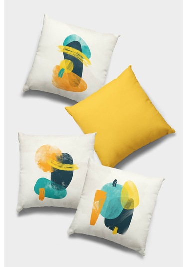 Sarı Modern Çift Taraflı 4'lü Set Kırlent Kılıfı 4kr046