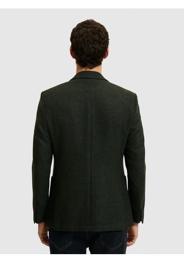 Cacharel Koyu Yeşil Slim Fit Yün Karışımlı Flanel Ceket Yesıl