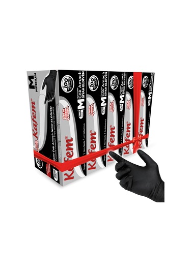 Kafem Çok Amaçlı Siyah Nitril Eldiven (M) 100 Lü X 5 Paket