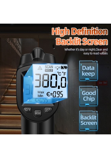 Aneng Th103 Dijital Kızılötesi Termometre Sıcaklık Tabancası -20 - 380 Derece Santigrat El Temassız Ters Ekran Endüstriyel Alet - Turuncu