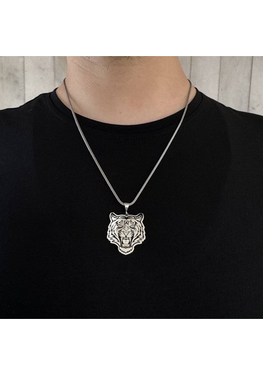 925 Ayar Gümüş Kaplan Tasarım Erkek Kolye Gümüş